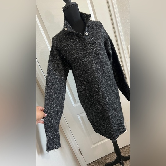 525 America MOCK NECK HENLEY WOOL-BLEND SWEATERDRESS IN GRAY Small - Picture 4 of 8